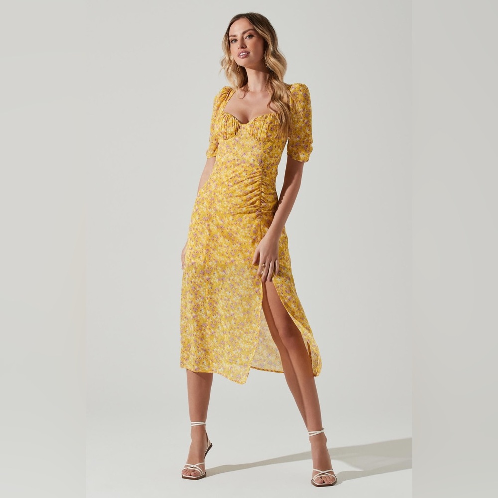ASTR Floral Front Slit Milkmaid Midi Dress